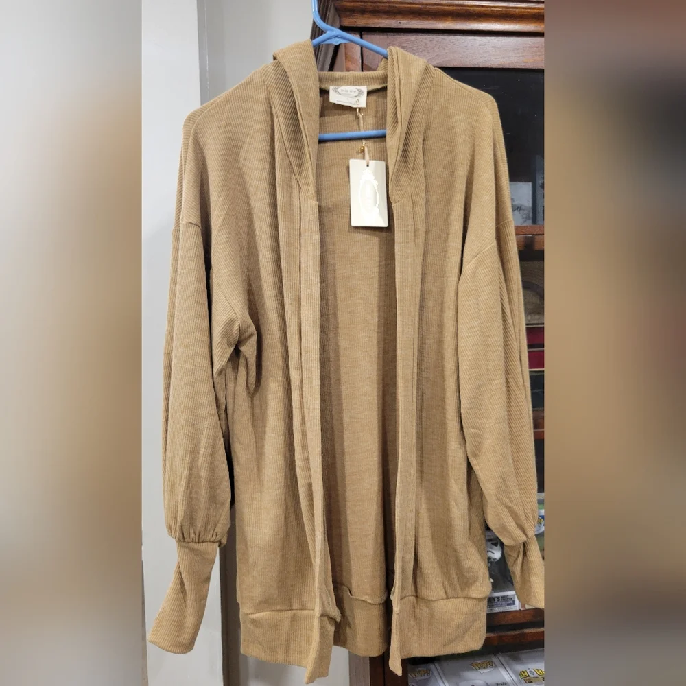 Tan Ribbed Cardigan - Picture 1 of 3